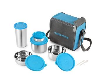 CELLO Steelox Set of 5 Pcs Lunch Box with Jacket