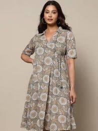 INDIE PICKS Handblock Print Flared Cotton Dress