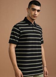 HIGHLANDER Men Striped Polo Collar Relaxed Fit T-shirt