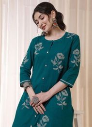 Uparna Women Green Cotton Kurtas