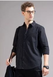 BRITISH CLUB Men Oxford Striped Slim Fit Shirt with Patch Pocket
