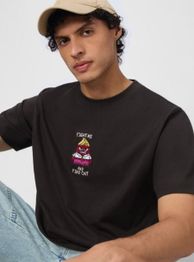  The Souled Store Men Regular Fit Inside Out Printed Black T-Shirts