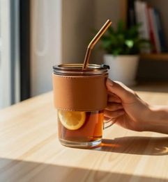 RATEDCART Glass Tumbler with Silicone Straw