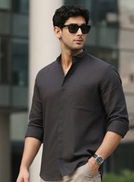 Urbano Fashion Men Slim Collar Solid Cotton Casual Shirt