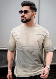 MANIAC Men Striped Oversized Fit Round-Neck T-Shirt