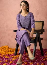 KALINI Embroidered Thread Work Straight Kurta With Trouser