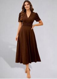 CORSICA Puff Sleeve Fit & Flare Midi Dress