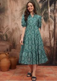 Sangria Ethnic Motifs Mandarin Collar Ethnic Midi A-Line Dress