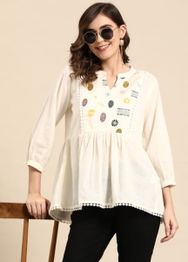 Sangria Ethnic Motifs Yoke Design Pure Cotton Short Kurti