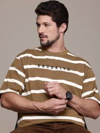 Roadster The Lifestyle Co. Striped Drop-Shoulder Relaxed Fit T-shirt