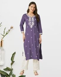 FORKEY Women Embroidered Straight Kurta