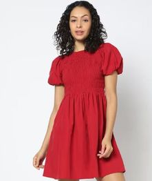 YOUSTA Women Smocked Fit & Flare Dress