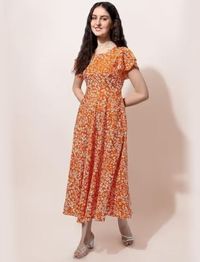 MAHESHVI Women Floral Print Round-Neck Fit and Flare Dress
