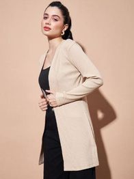 SASSAFRAS BASICS Women Ribbed Open Front Longline Shrug
