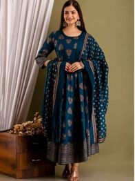 Bunkari Printed Pure Cotton Fit And Flare Ethnic Dresses
