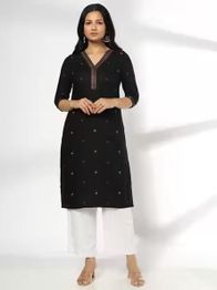AVAASA MIX N' MATCH Women Leaf Print Straight Kurta