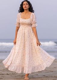 CORSICA Floral Printed Puff Sleeve Fit & Flare Midi Dress