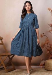  Moda Rapido Blue Striped Fit & Flare Dress