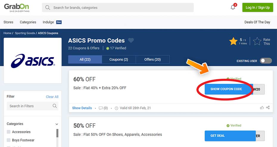 asic coupons