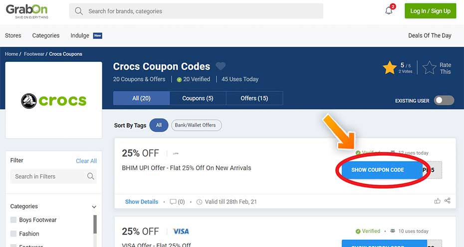 crocs coupons india