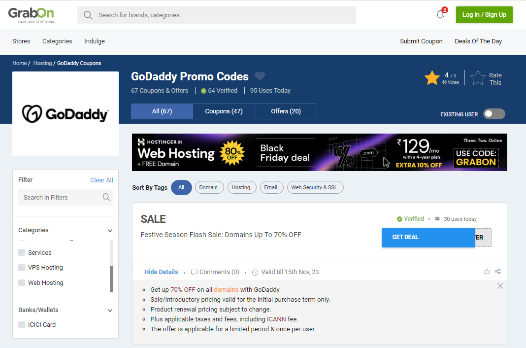 GoDaddy promo code for domain
