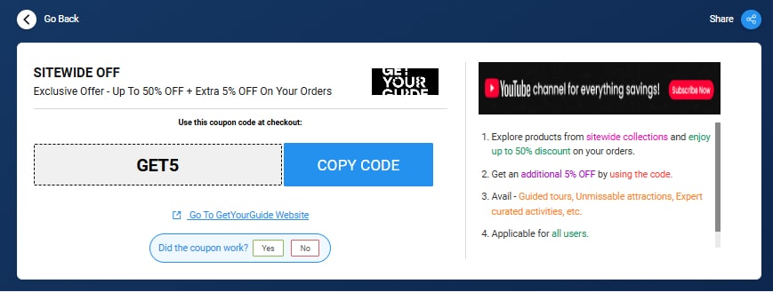 getYourGuide Coupon Codes