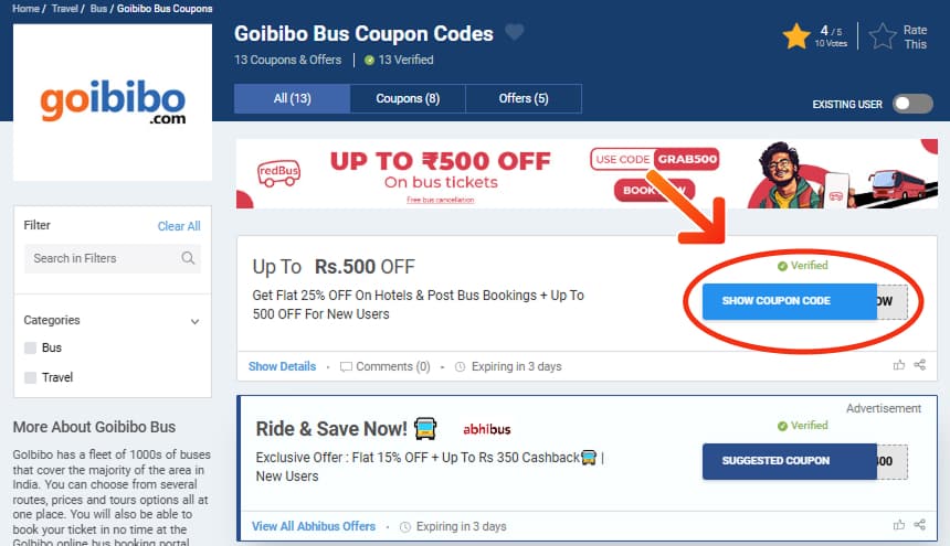 Goibibo Bus Coupon Codes