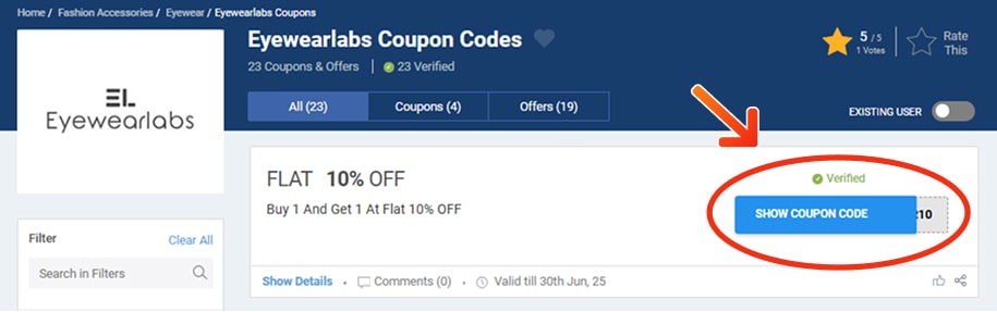 Eyewearlabs Coupon Codes