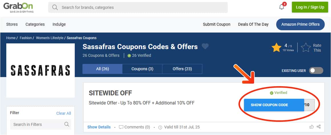 Sassafras Coupon Codes