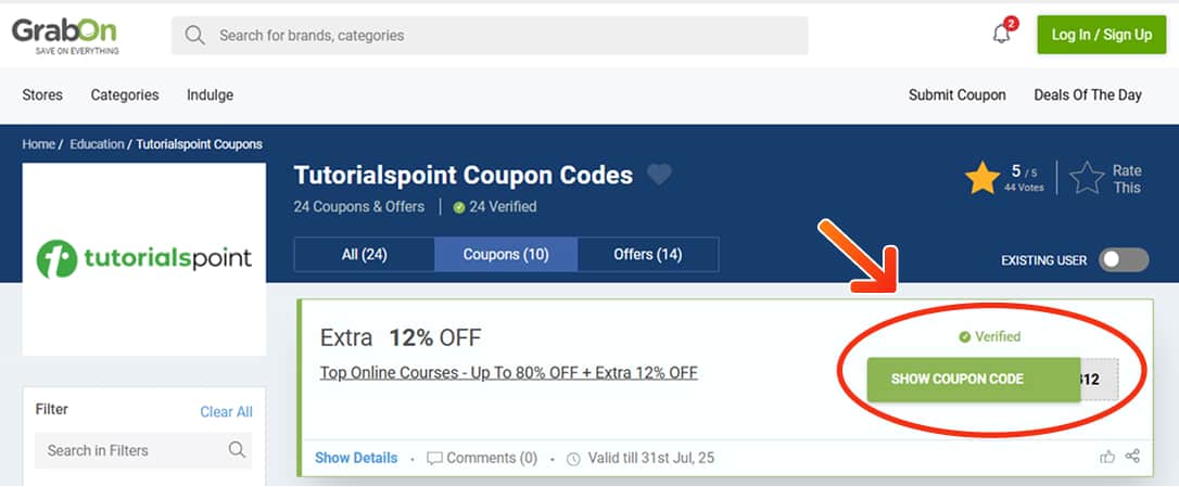 Tutorialspoint Coupon Codes