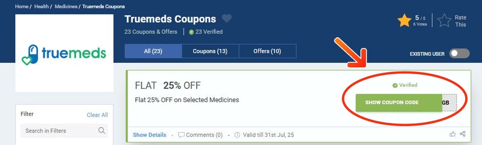 Truemeds Coupons