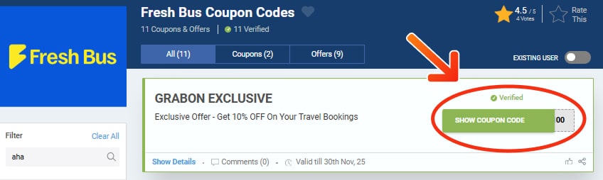 fresh bus Coupon Codes