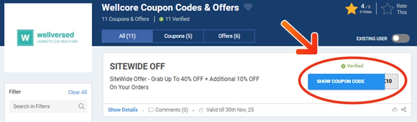 wellcore Coupon Codes