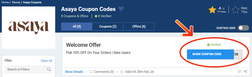 Asaya Coupon Codes