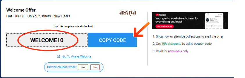 Asaya Coupon Codes