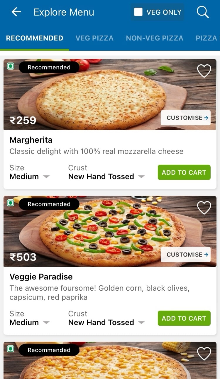 Recommended dominos pizza