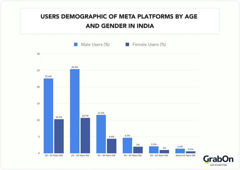 Users demographic of meta platforms by age and gender in india