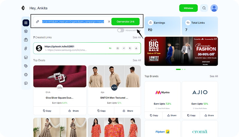 cleartrip affiliate through grabcash step 3