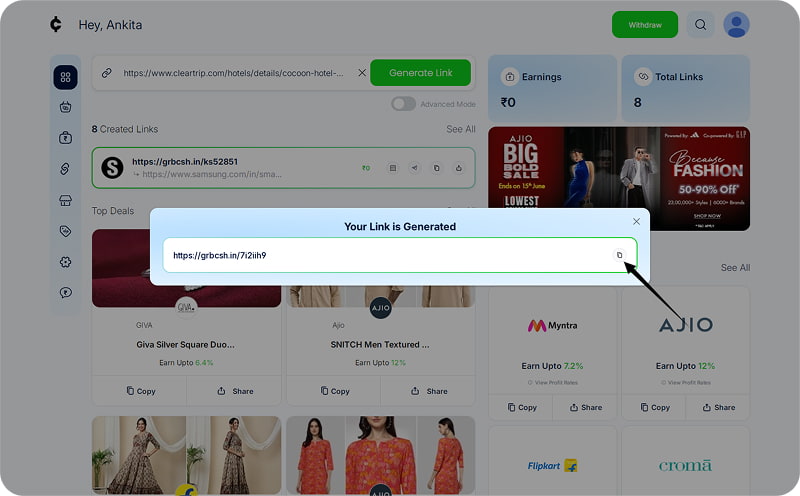 cleartrip affiliate through grabcash step 4