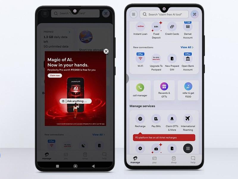 perplexity pro offer popup in airtel thanks app