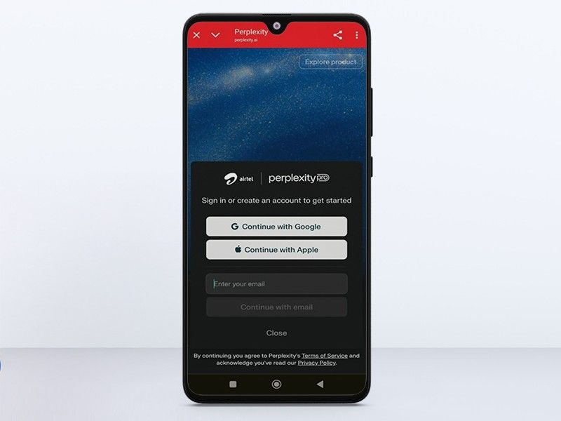 proceed with otp verification perplexity signup page