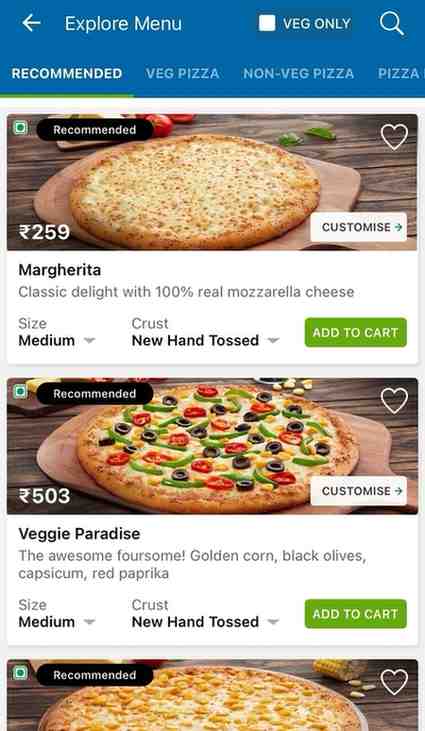 recommended dominos pizza